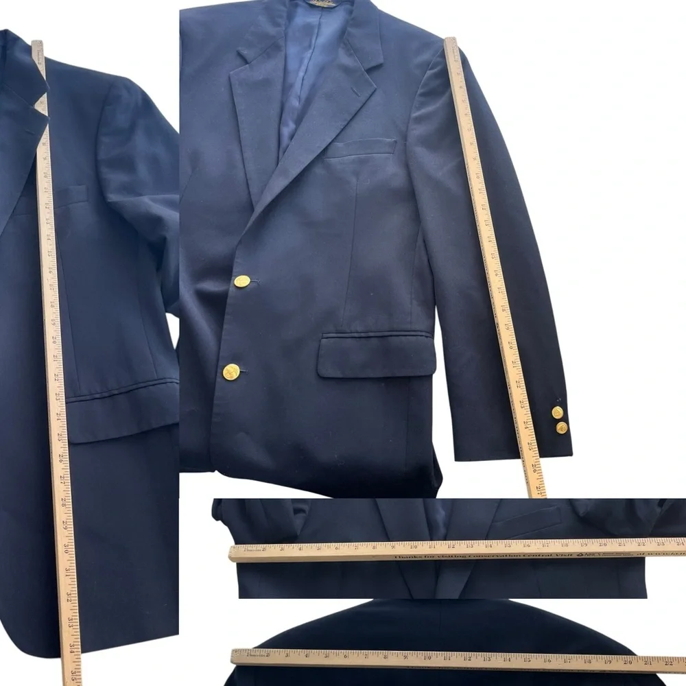 Brooks Brothers Brooksease Mens Size 42L Navy Blue Gold Buttons 100% Wool Blazer